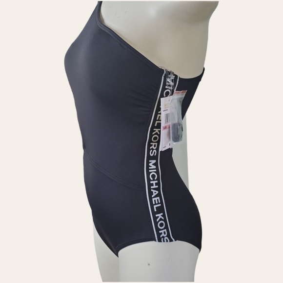 Michael Kors Women's Side-Logo Cut-Out One-Shoulder One-Piece Swimsuit Size 10 - Picture 6 of 9